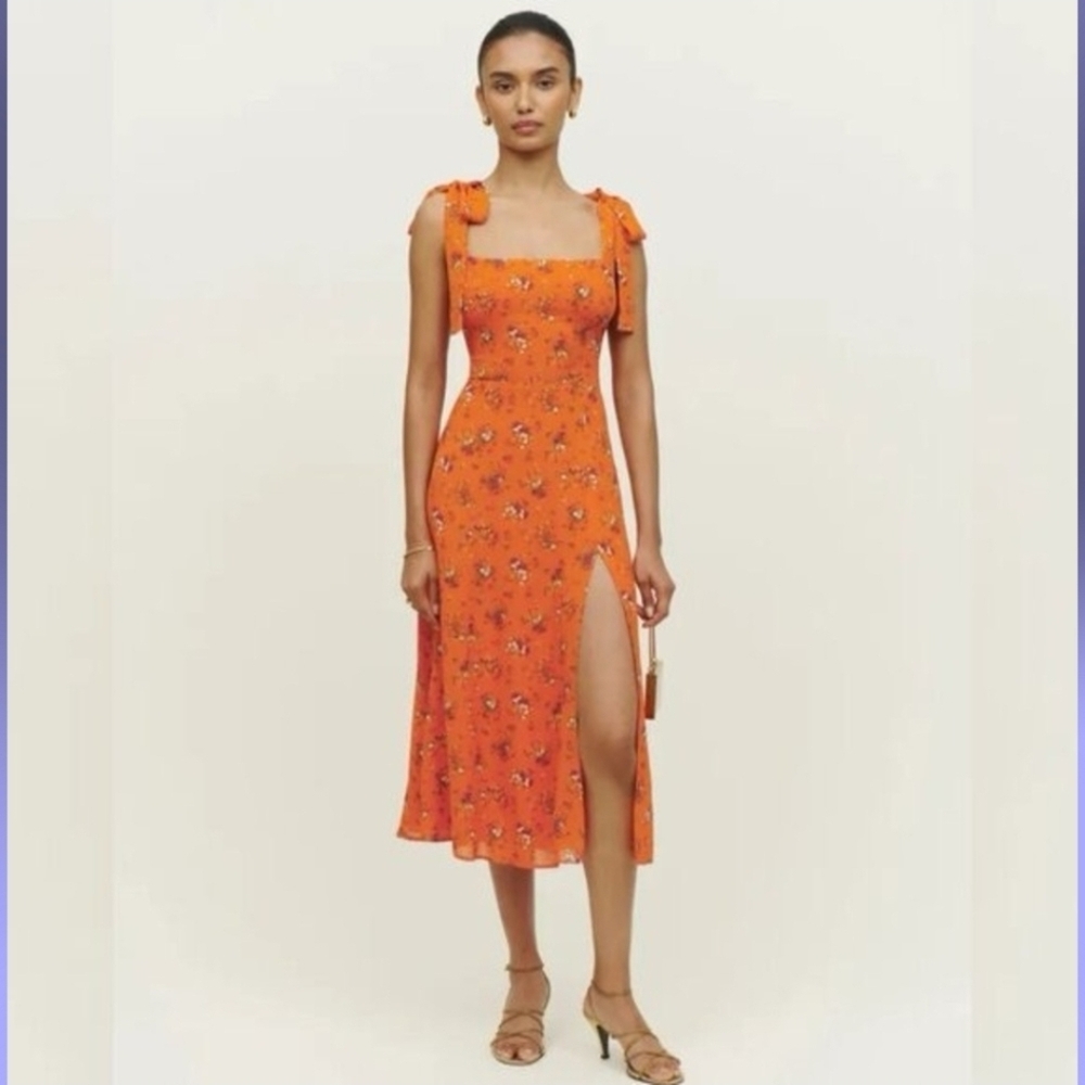 Reformation Twighlight August Floral Orange Dress Size 10 Slit